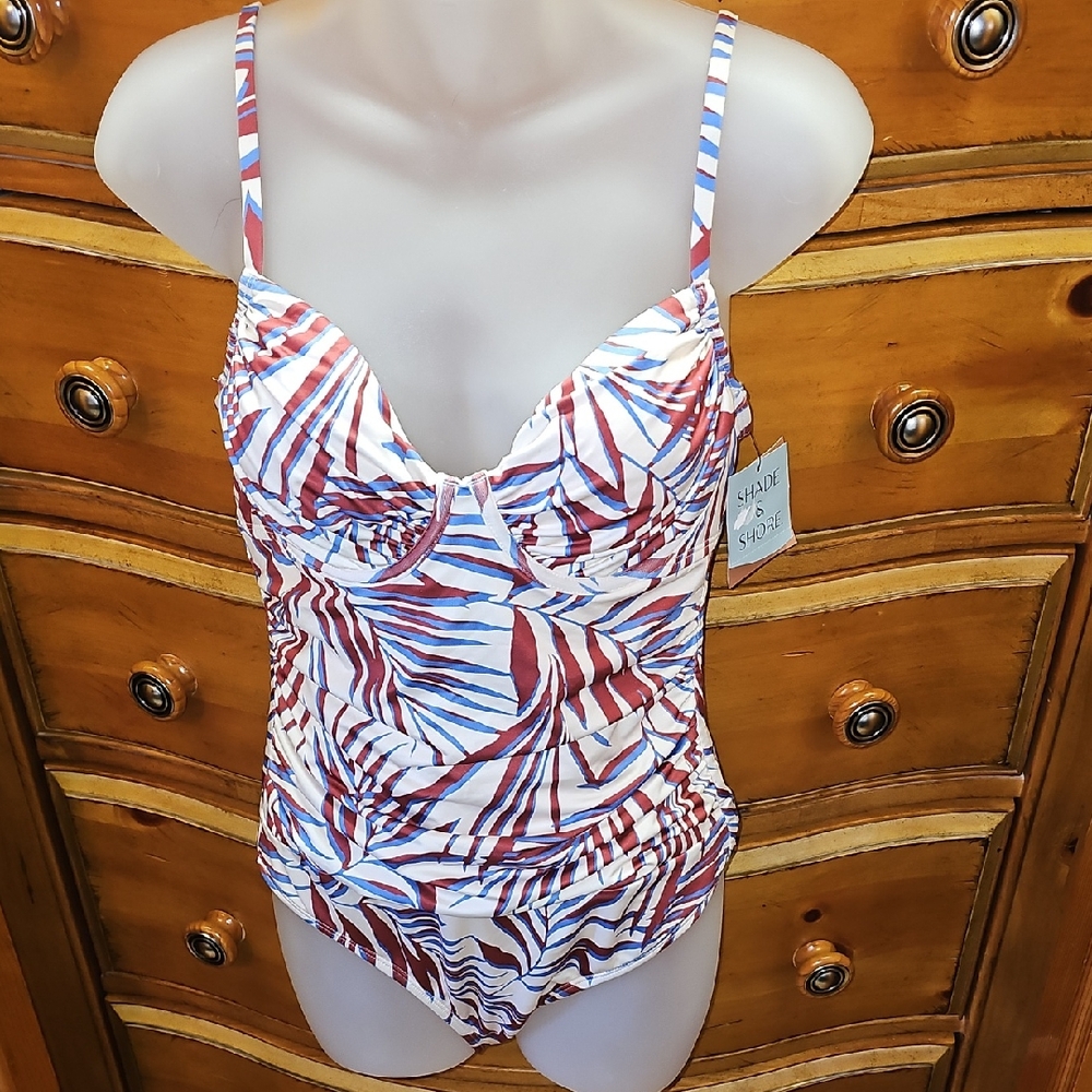 Shade &Shore Women's' Red & Blue Leaf-Print One-Piece Swimsuit